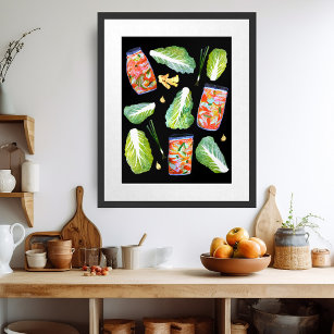 Poster Kimchi Ingredientes Picante Aquarela Arte