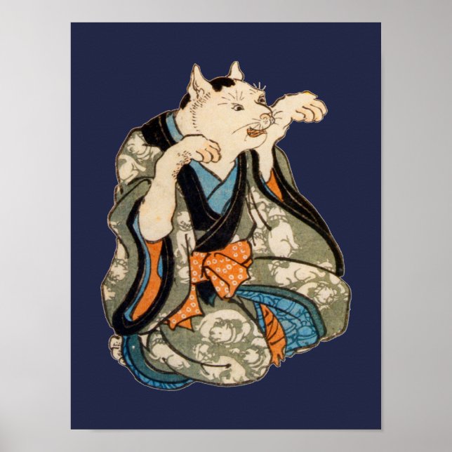 Poster Kimono Cat, Utagawa Yoshifuji, Ukiyo-e (Frente)