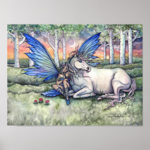 Poster Kindred Fairy e Unicorn Fantasy Art Watercolor