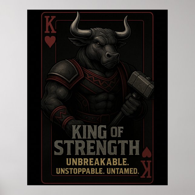 Poster King of Strength Art – Powerful Bull Warrior (Frente)