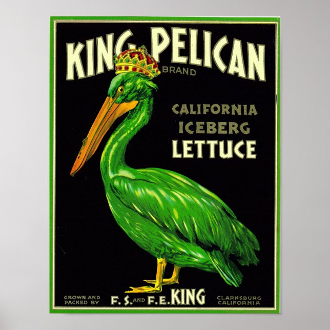 Poster King Pelican California Lettuce - Vintage Produce (Frente)