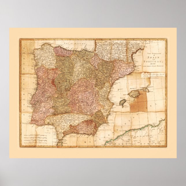 Poster Kingdoms of Espanha e Portugal Map por R Sayer 177 (Frente)