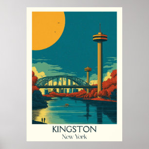 Poster Kingston New York Vintage Bridge Skyline Art
