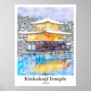 Poster Kinkakuji Templple Japão Art Viagem Watercolor
