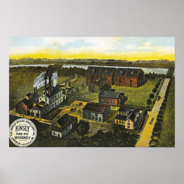 Poster Kinsey Distillery Whiskey Linfield PA (Frente)