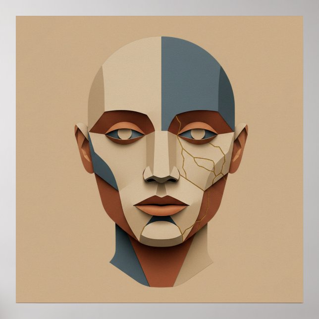 Poster Kintsugi Muse: Retrato Abstrato Esculpido em Papel (Frente)