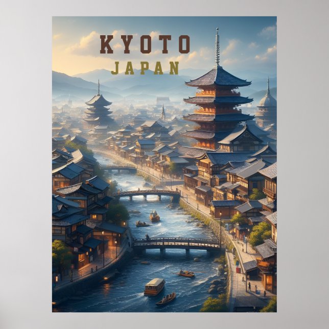 Poster Kioto Japão Landscape Viagem Vintage (Frente)