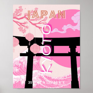 Poster Kioto, Japão, Pink Viagem Art