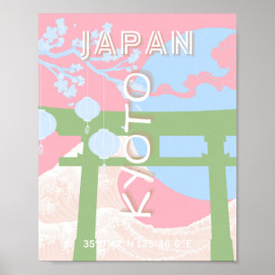 Poster Kioto Japão Viagem Art, Pastel Viagem Art