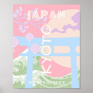 Poster Kioto Japão Viagem Art, Pink Pastel Viagem Art