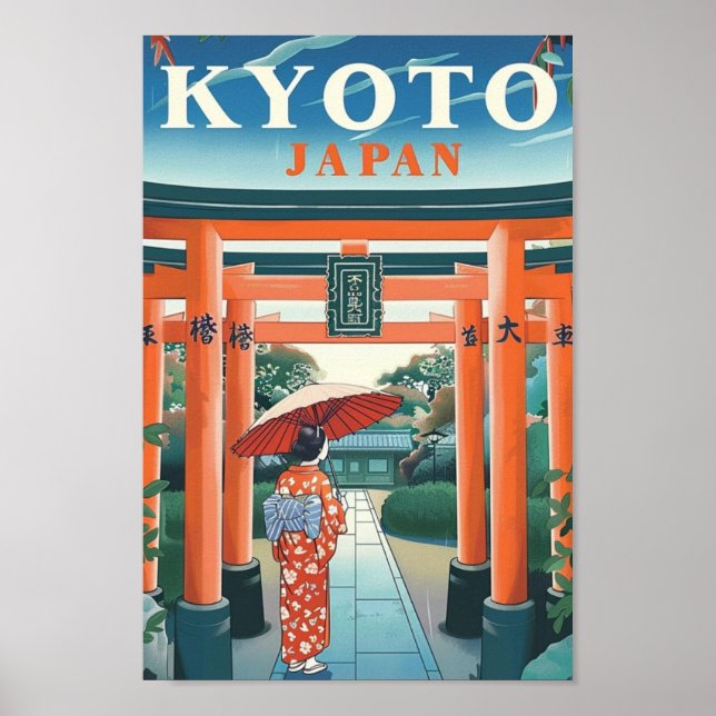Poster Kioto Japão Vintage Familiar Viagem (Frente)