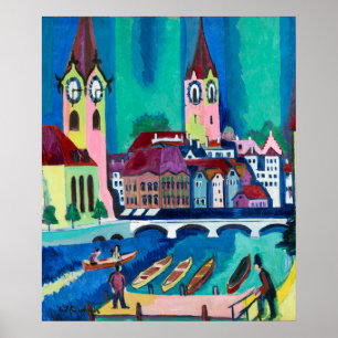 Poster Kirchner Paisagem Urbana de Zurique Arte Expressio