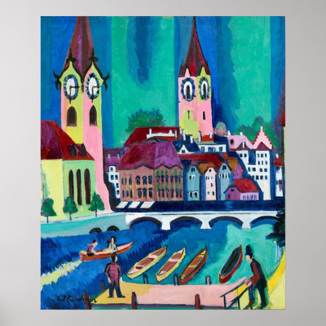 Poster Kirchner Paisagem Urbana de Zurique Arte Expressio (Frente)