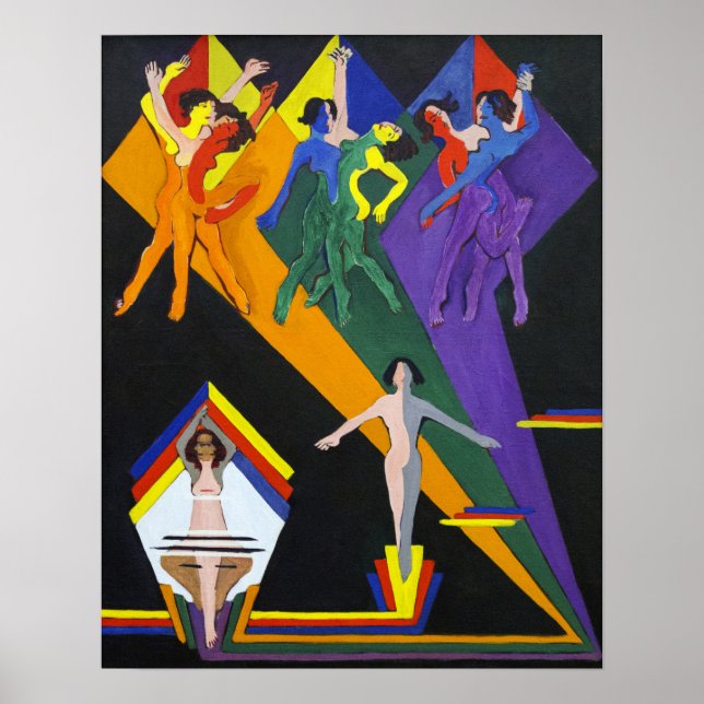 Poster Kirchner - Raparigas Dançantes Em Raios De Cor (Frente)