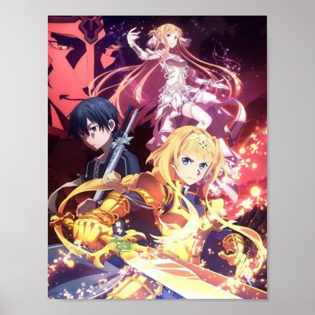 Poster Kirito Alice Asuna - Arte em Espada Online (Frente)
