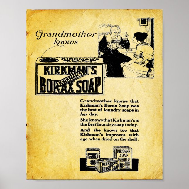 Pôster Kirkmans Borax Soap - Vintage Laundry Soap Impress (Frente)