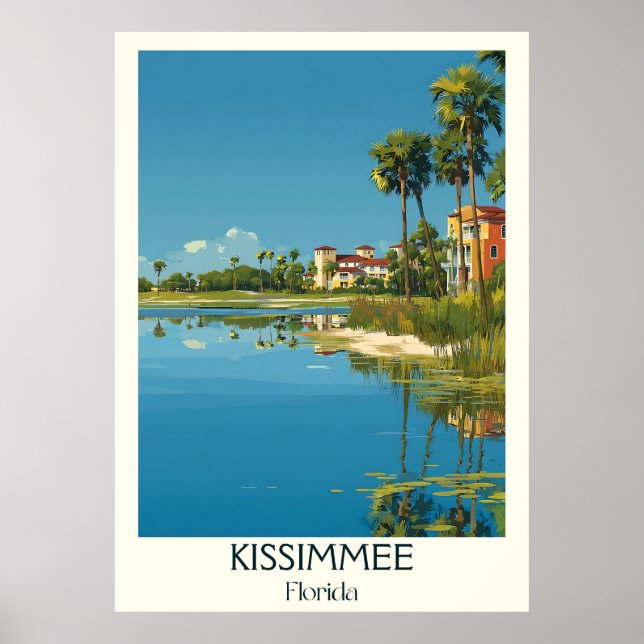 Poster Kissimmee Florida Vintage Lakefront Viagem Art (Frente)