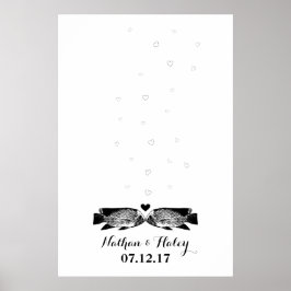 Pôster Kissing Fish Thumbprint Bubbles Wedding Guest Book