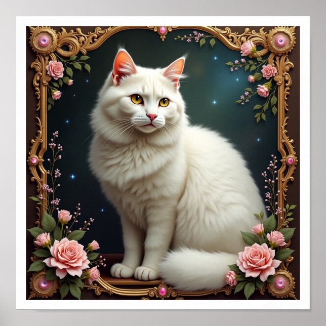 Poster Kit de Pintura Diamante Gato Branco 5D (Frente)