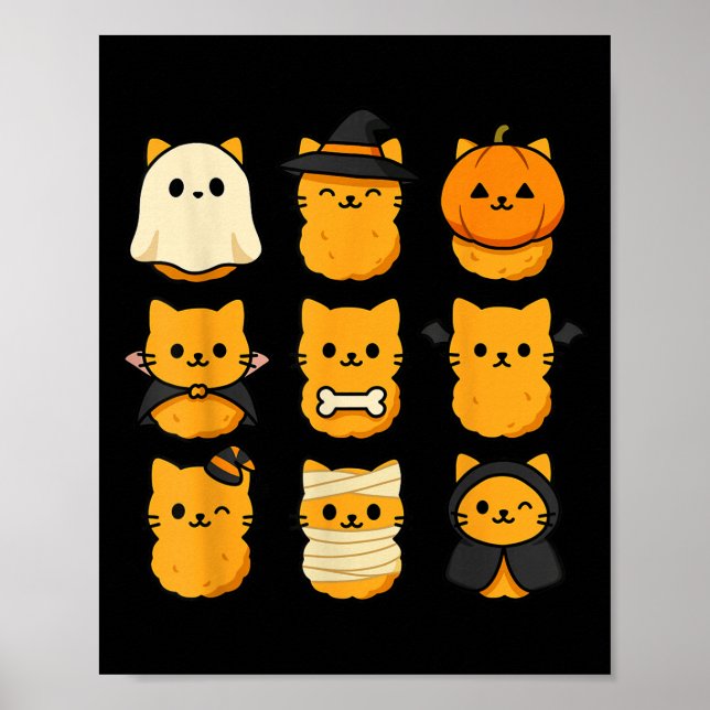 Poster Kit Halloween Nuggets de Comida Pun Amante de Gato (Frente)
