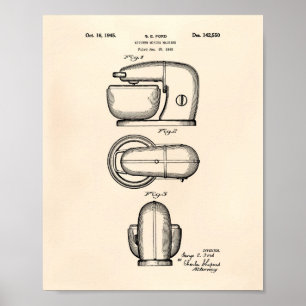 Poster Kitchen Mixing Machine 1945 Patent Art Old Peper