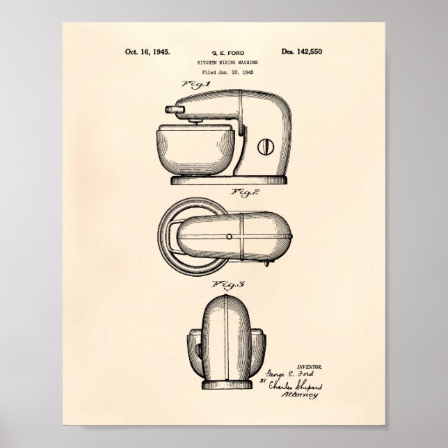 Poster Kitchen Mixing Machine 1945 Patent Art Old Peper (Frente)