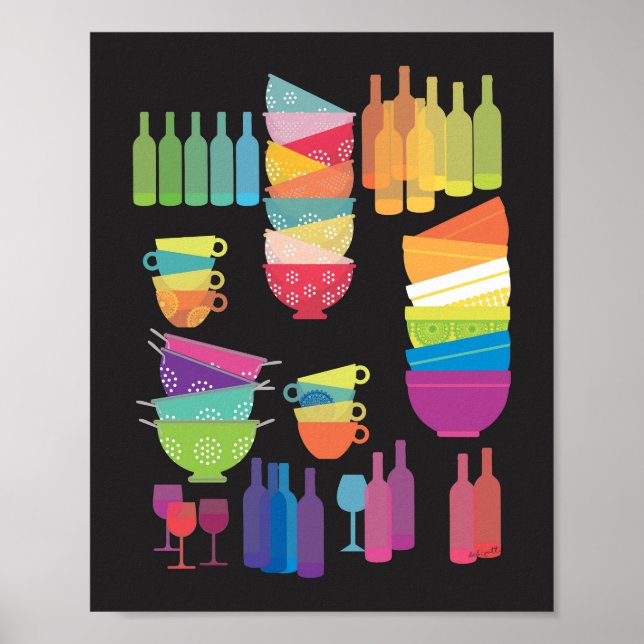 Poster Kitchen Wall Art 'Glowing Dishes' Print (Frente)