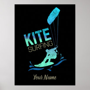 Poster Kite Surfing with Kiteboard for vintage Kite Nerd