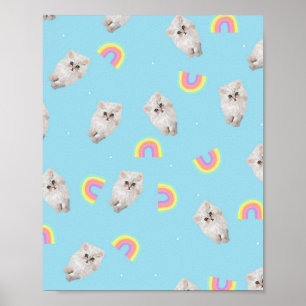 Poster Kitschel Pastel Gato estético Gatinho Rainbows Azu