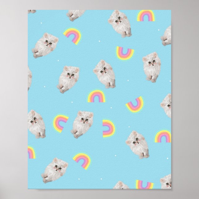 Poster Kitschel Pastel Gato estético Gatinho Rainbows Azu (Frente)
