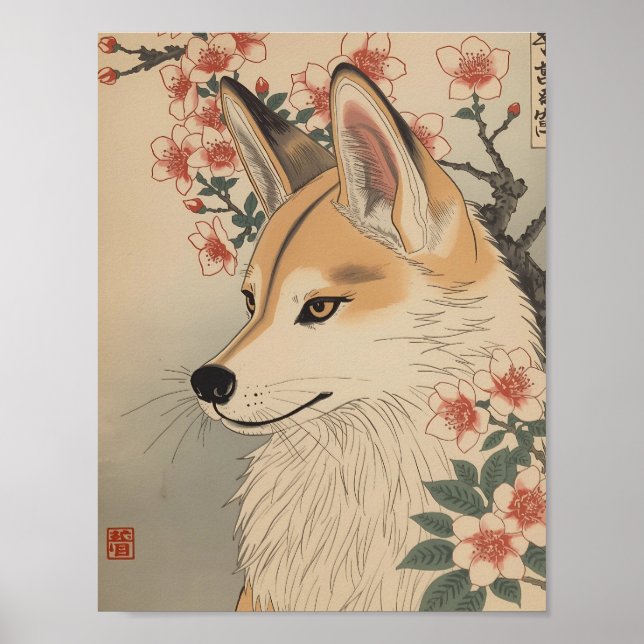 Poster Kitsune & cherry blossom (Frente)