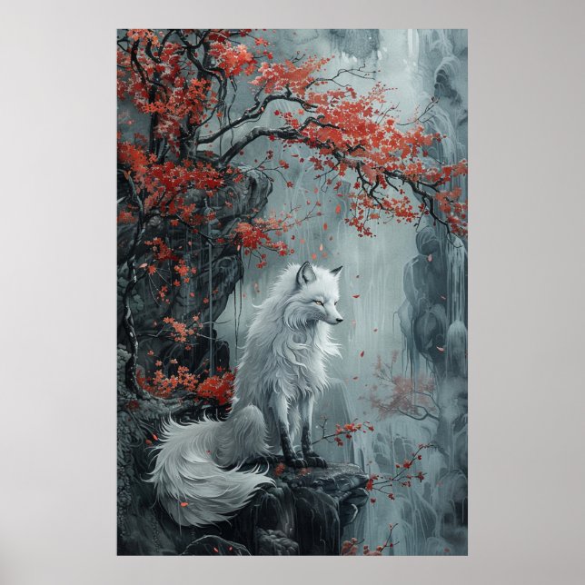 Poster  Kitsune Spirit – Japanese Fox in Blossom Forest (Frente)
