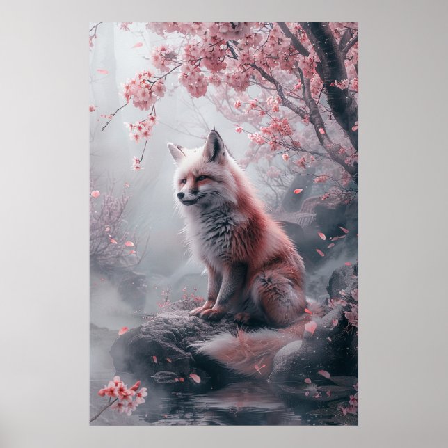 Poster Kitsune Spirit – Japanese Fox in Blossom Forest (Frente)