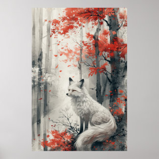 Poster Kitsune Spirit – Japanese Fox in Blossom Forest
