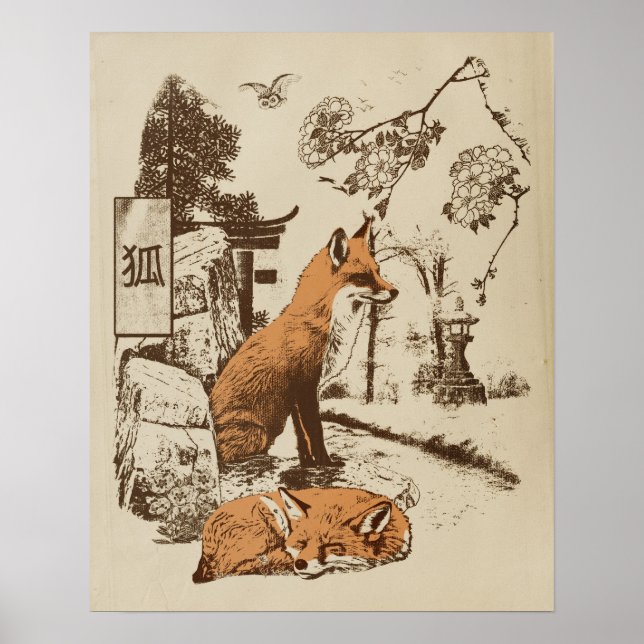 Poster Kitsune - Traditional Japanese Streetwear Design (Frente)