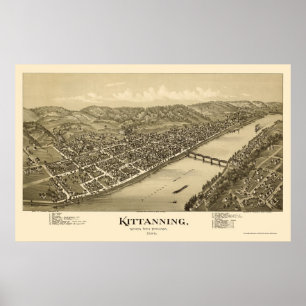 Pôster Kittanning, mapa panorâmico do PA - 1896