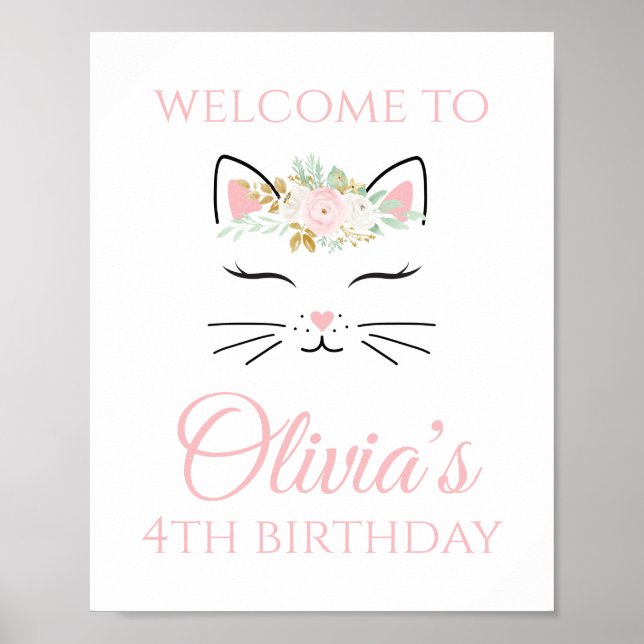 Poster Kitten Aniversário Sinal de Boas-Vindas Sinal Flor (Frente)
