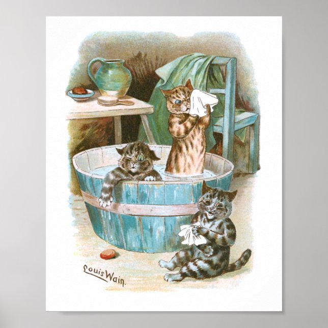 Poster Kitten Bath por Louis Wain (Frente)