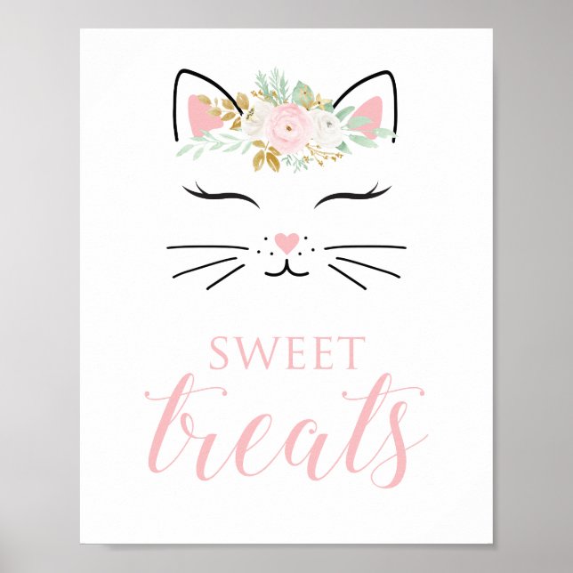 Poster Kitten Birthday Doce Treats Sinal Floral gatinho (Frente)