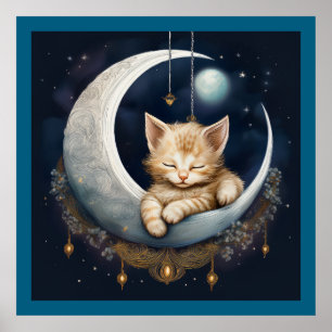 Poster Kitten Dormindo Em Crescent Moon Object