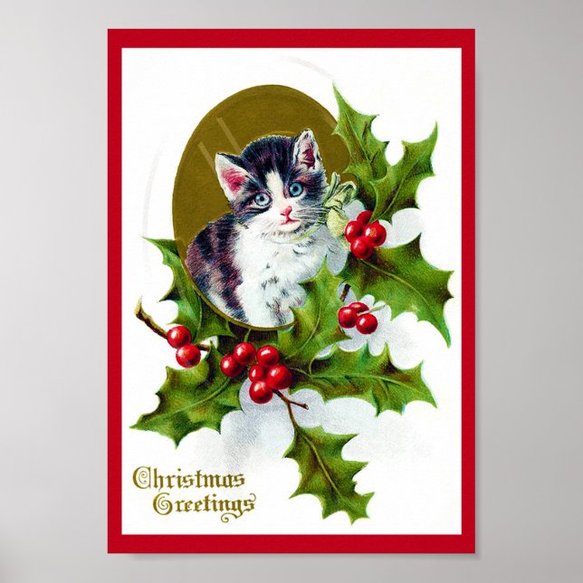 Poster Kitten e Christmas Holly (Frente)
