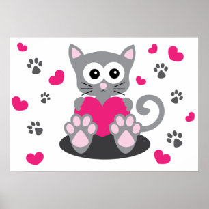 Poster Kitten e Hearts