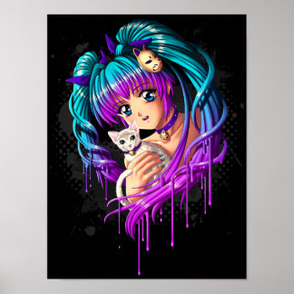 Poster Kitten e Pigtail Manga Girl