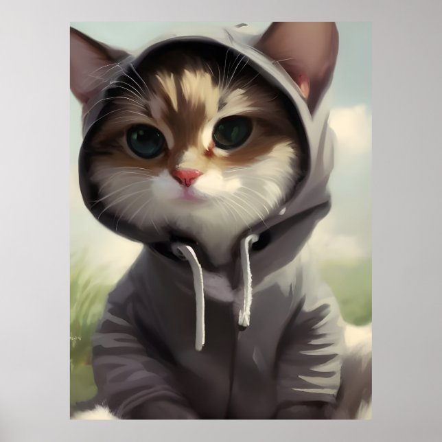 Poster Kitten em um Hoodie (Frente)
