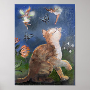Poster Kitten, Fairies e Borboletas