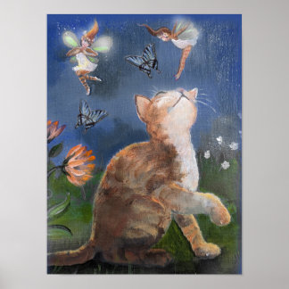 Poster Kitten, Fairies e Borboletas