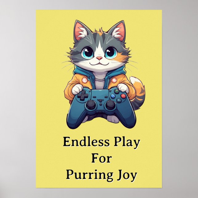 Poster Kitten Holding Game Controller Smiling Gamer Cat (Frente)