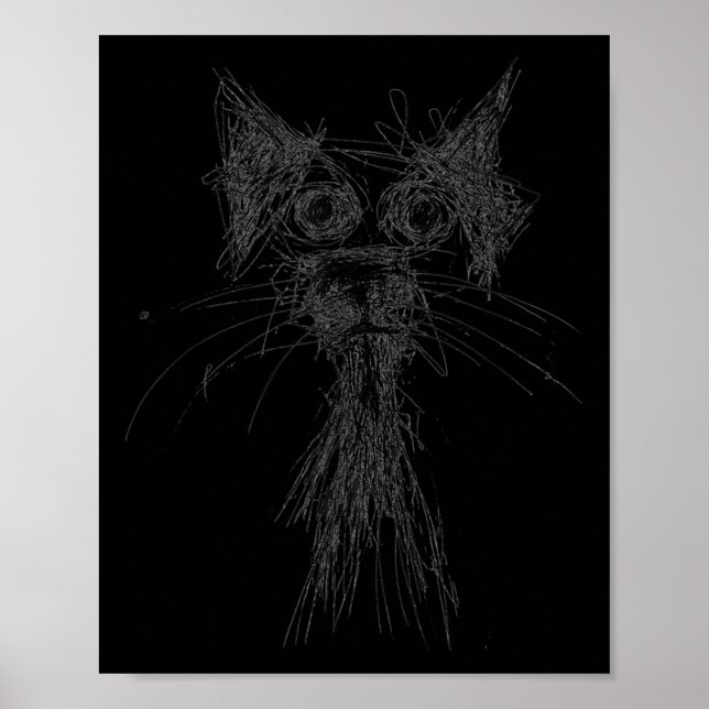 Poster Kitten Lover Abstract Scribble Art Cute Cat Cat  (Frente)