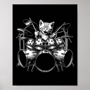 Poster Kitten Rock Banda Engraçado Drummer Gatinho Gato J