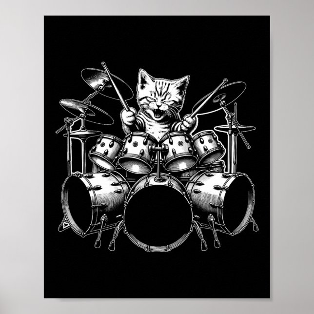 Poster Kitten Rock Banda Engraçado Drummer Gatinho Gato J (Frente)